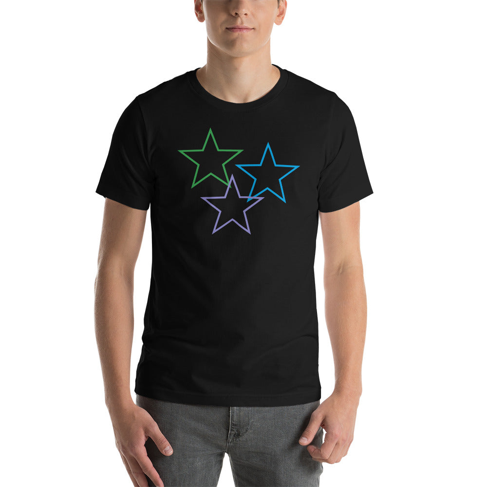 Green Blue Lavender Big Stars Black T-Shirt