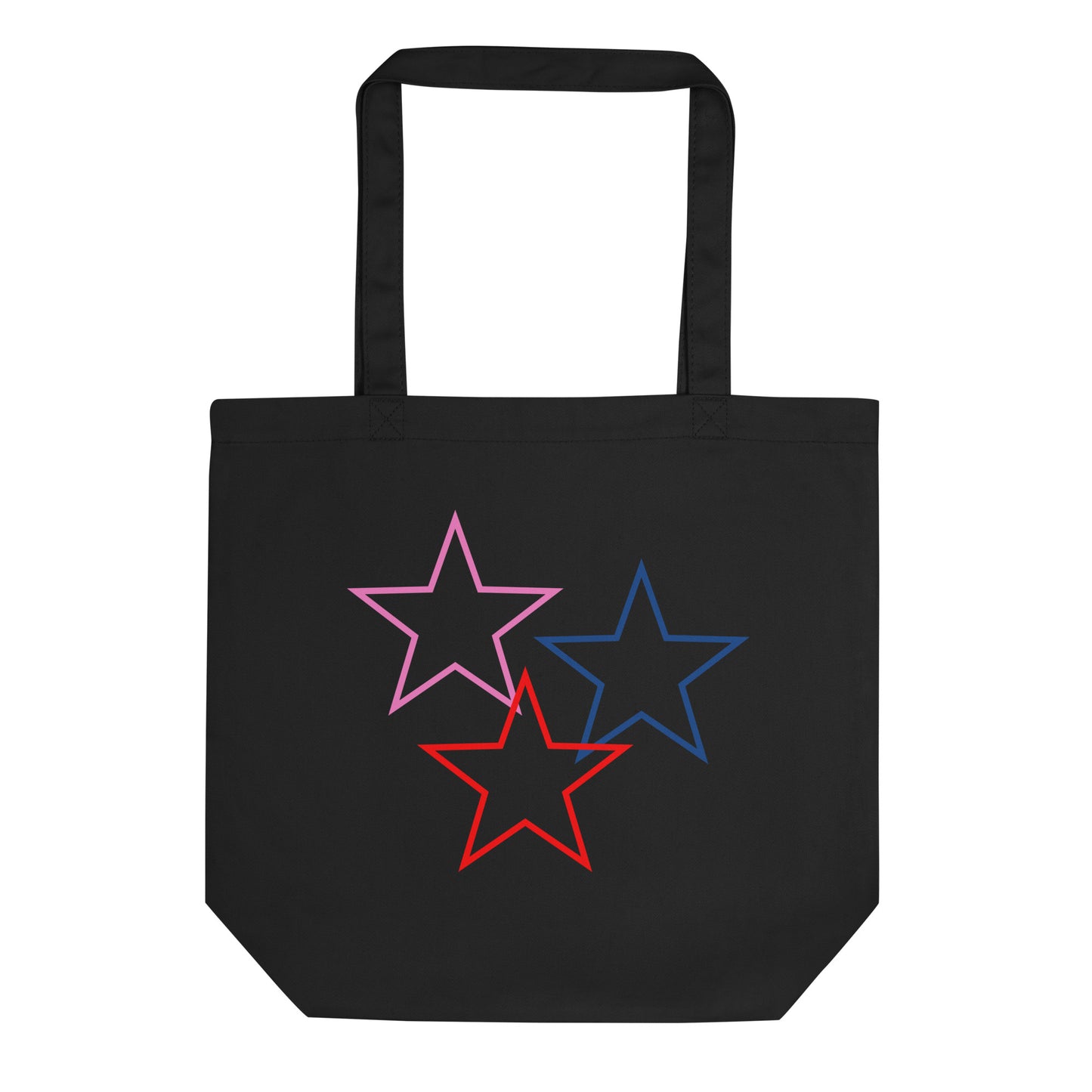 Pink Red Blue Big Stars Black Organic Cotton Twill Tote