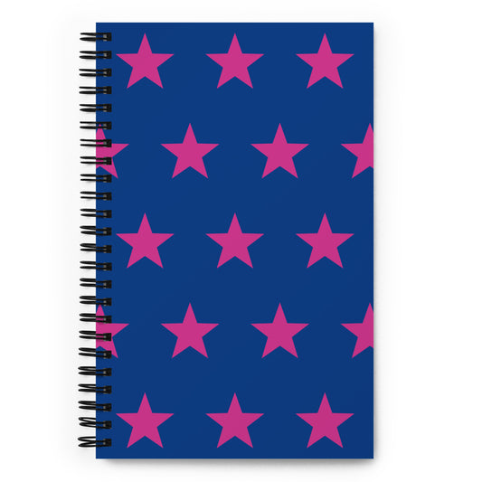 Fuchsia Stars Blue Spiral Notebook