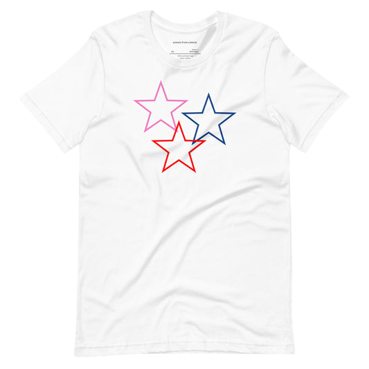 Pink Blue Red Big Stars White T-Shirt