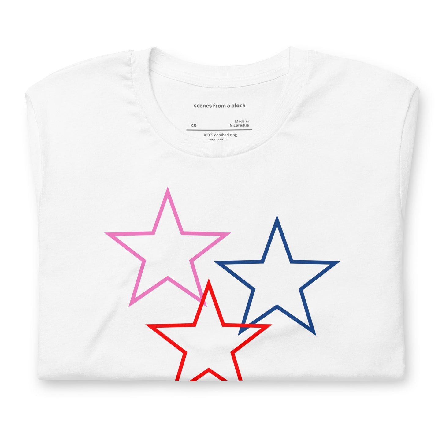 Pink Blue Red Big Stars White T-Shirt